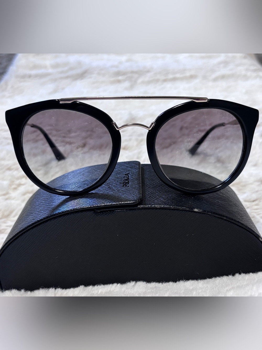 Prada SPR23S Black/Gold Acetate Frame Cat Eye “Cinema” Sunglasses